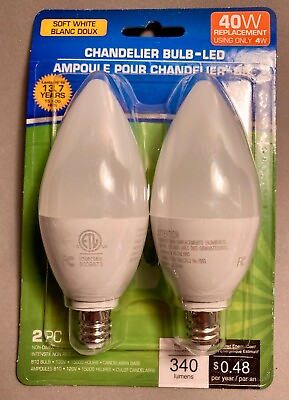 #ad 2 PACK LED 4 Watt 40W Light Bulbs Chandelier 3000K 340 Lumens Candelabra $8.87