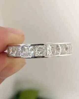 #ad 4Ct Princess Cut Real Moissanite Eternity Wedding Band 14K White Gold Plated $119.99