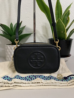 #ad Tory Burch PerryBombe Mini Black Leather Crossbody In Excellent Condition $195.00