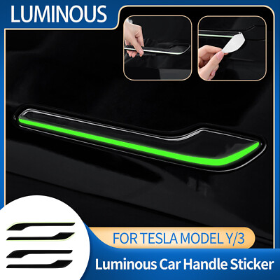 #ad 4Pcs Car Door Handle Sticker Anti Scratch Luminous for Tesla Model 3 Y 2019 2022 $10.31
