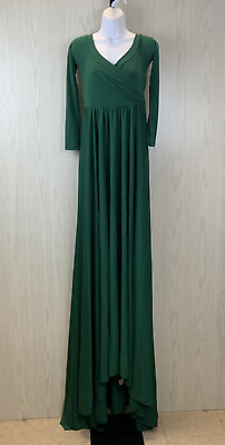 #ad Maternity V Neck 3 4 Sleeve Ruched Waist Long Gown Womens Small Green MSRP $40 $18.99