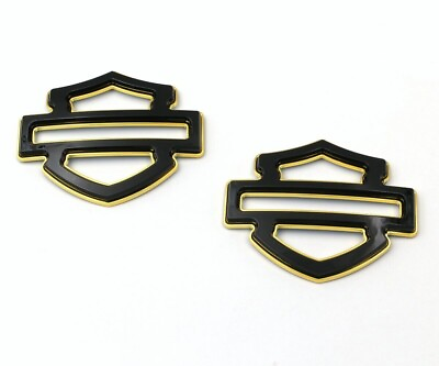#ad set of 2 Black Gold Harley CVO Custom Tank Logo Emblems Double Layer New $87.99