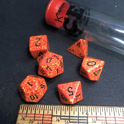 #ad Chessex Speckled Fire Elemental Polyhedral Dice Set of 6 RPG Koplow tube pkg $9.99