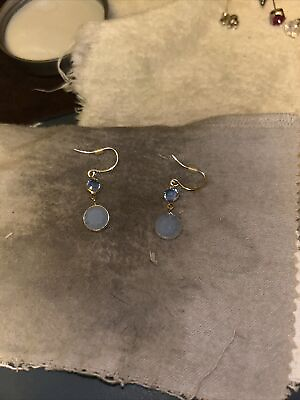 #ad Faux Round Opal and Blue Stone Dangle Earrings Beautiful $8.00
