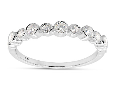 #ad 1 5ct Round Cut Lab Created Moissanite Half Eternity Band Ring Sterling Silver $33.11