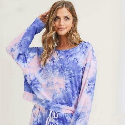#ad NEW Long Sleeve Lounge Around Tie Dye Top Small $15.00