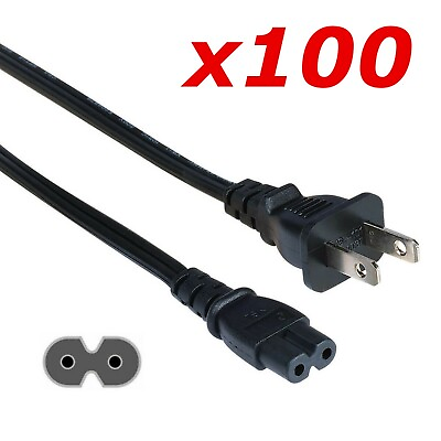 #ad 100 Pack 6ft Two Prong AC Power Cord Cable NEMA 1 15P C7 for Laptop PS3 PS4 DVR $329.95