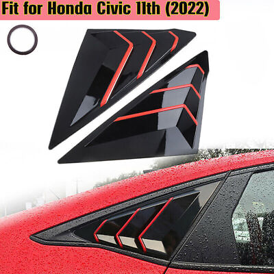 #ad 2PCS Honda Civic 2022 2023 Quarter Rear Side Window Louver Cover Glossy Black $25.88