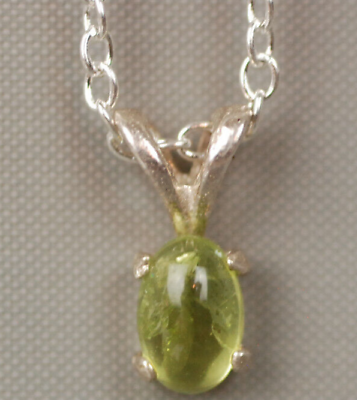 #ad Peridot Cabochon Gemstone Pendant Pale Green Sterling Silver Oval New .5 Carat $29.99