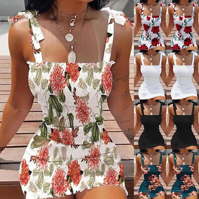 #ad Women Floral Strappy Mini Dress Sleeveless Stretchy Party Beach Sundress Bodycon $18.08