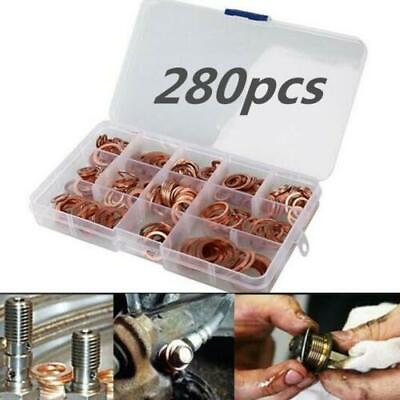 #ad 280pcs 12 Sizes Assorted Solid Crush Copper Washer Sump Plug Banjo Bolt Tap Box $22.99
