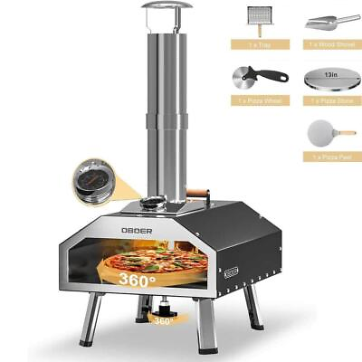 #ad Boztiy Pizza Oven 13quot; Rotatable Wood Stainless Portable Fired Low Smoke Black $171.24