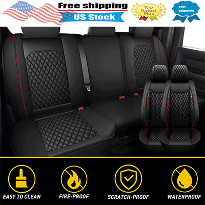 #ad Front Rear Seat Covers Set Black Red Truck SUV Car For Dodge Ram 1500 2500 3500 $134.99