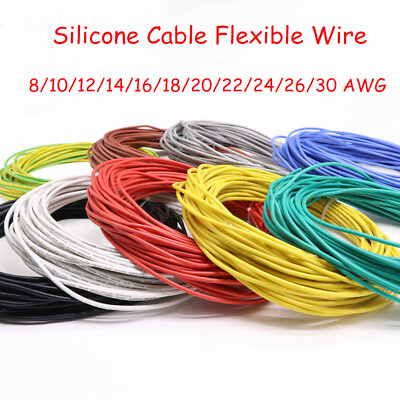 #ad Silicone Cable Flexible Wire 6 8 10 12 14 16 18 20 22 24 26 30AWG Various Colour $1.95