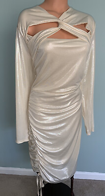 #ad Wet Look Stretch Dress Glam NEW Long Sleeve Plus 1X 14 Femme Shiny $34.00