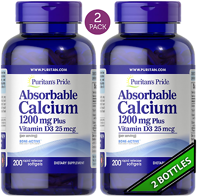 #ad 2 Pack Absorbable Calcium 400 Softgels 2x200 1200mg Plus Vitamin D3 25 mcg D 3 $29.70