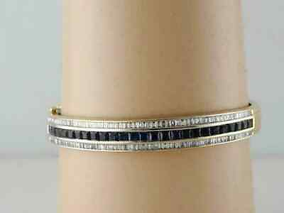 #ad 5Ct Vintage Princess Lab Sapphire amp; Diamond 14K Gold Plated 925 Bangle Bracelet $247.43