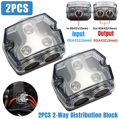 #ad 2X 2Way Distribution Block 0 Gauge In Out Car Audio Amp Power Ground Distributor $16.58