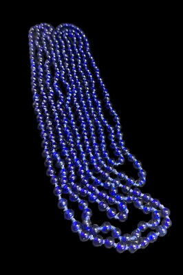 #ad Necklace Flapper Hand Knotted Deep Blue Glass Round Bead Art Deco Antique LONG $108.00