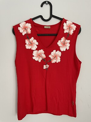 #ad Hamnet red white floral print vest jersey stretch size 12 GBP 12.00