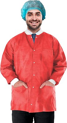 #ad Disposable Lab Jackets 29quot; Long 100 PK Red Hip Length Work Gowns Small $352.97