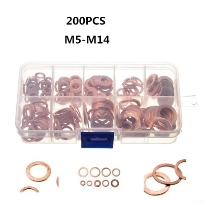 #ad 200pcs Copper Washer Sealing Solid Gasket Washer Sump Plug Oil $20.07