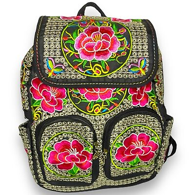 #ad Mexican Style Floral Embroidered Backpack Medium $24.00