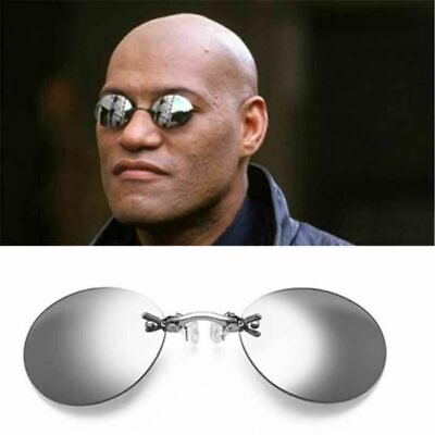 #ad Clip On Nose Glasses Round Rimless Matrix Morpheus Sunglasses Frameless Vintage $7.19