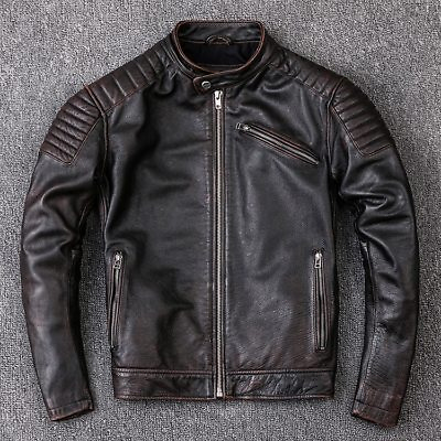 #ad New Men’s Motorcycle Biker Vintage Distressed Black Cafe Racer Leather Jacket $99.99