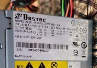 #ad Bestec Dell Inspiron Vostro 300W Desktop Power Supply ATX0300D5WB Tested $9.99