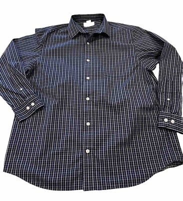 #ad Duluth Trading Mens Shirt L Large Wrinkle Fighter BLue White Grid Plaid Button D $10.00