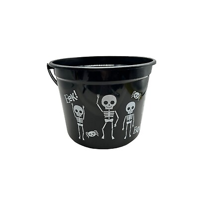 #ad Black Skeleton Halloween Bucket Greenbrier International Treat Bucket 7quot; x 7quot; $14.24