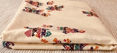 #ad Vtg New Piece Upholstery Fabric Mayan Aztec Design Cream amp; Multicolored 45x74” $9.99