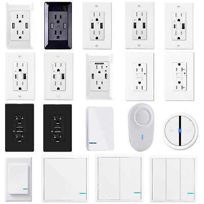 USB Wall Outlet GFCI GFI Receptacle Wireless Plug Light Switch Receiver Kit FCC $19.97
