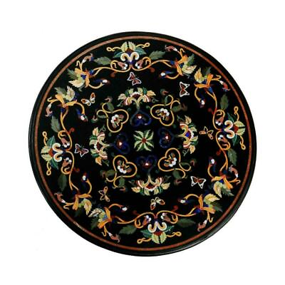 #ad 18quot; Black Marble center Table Top Pietra Dura marquetry handmade inlay work b190 $466.00