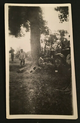 #ad Vintage Unusual Neat Photo of Friends having Lunch by Tree amp; Model T Car #4226 $4.99