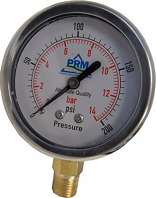 #ad New PRM 0 200 PSI Pressure Gauge 2.5” SS Case 1⁄4” NPT Brass Bottom $17.84