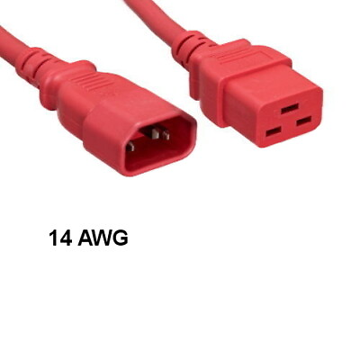 #ad KNTK Red 3#x27; AC Power Cable IEC60320 C14 C19 14AWG 15A SJT UL PDU Data Center $12.23