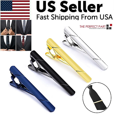 #ad 4PCS Mens Stainless Steel Tie Clip Necktie Bar Clasp Clamp Pin Gold Black Silver $13.10