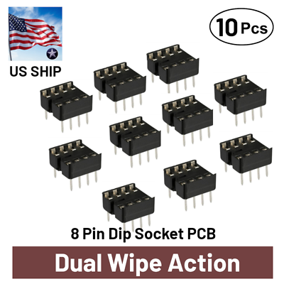 #ad 10 Pcs 8 Pin DIP IC Socket Adaptor Solder Type PCB Mount Dual Wipe US Ship $7.12