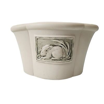 #ad Hill Design Garden Bunny Planter Pot Ceramic W Liner Ivory amp; Green Single Bunny $18.75