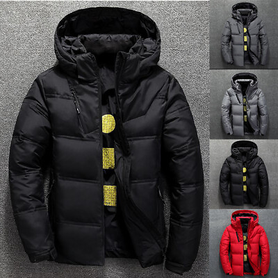 #ad Men Winter Warm Duck Down Jacket Ski Snow Thick Hooded Puffer Coat Parka Quilted $34.99