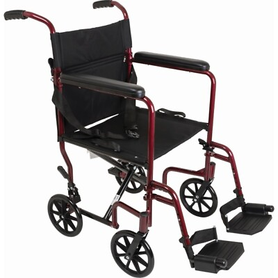 #ad New Steel Transport Chair Wheel Chair Light Weight Wheelchair in Burgundy $115.85