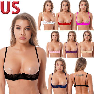 #ad US Womens Lace Underwired Unlined Shelf Bra Sheer Lace 1 4 Push Up Cup Bralette $8.82