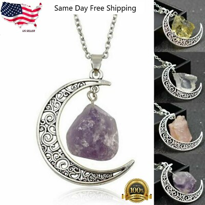 #ad 925 Silver Plated Pendant Chakra Healing Gemstone Moon Jewelry Lab Created $4.49