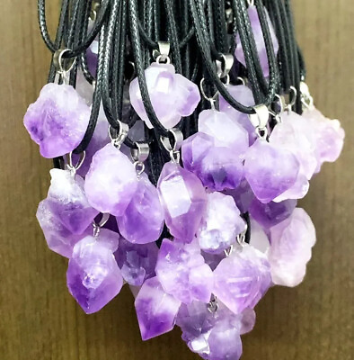 #ad Bulk Lot 24pcs Natural Amethyst Pendant Necklace Women Raw Purple Crystal Charms $18.99