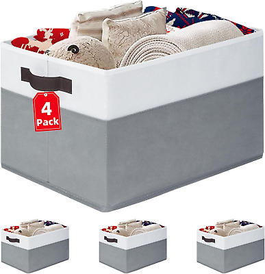 #ad 4 Pack Large Storage Baskets for Shelves Fabric Closet Organizers and Storage $29.73