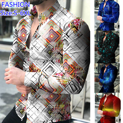 #ad Fashion Mens Button Down Shirt Black Casual Party Long Sleeve T Vintage Dress $20.14