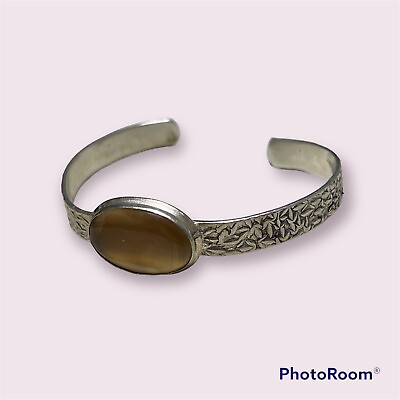 #ad vintage sterling Honey Topaz Gemstone 925 Sterling Silver Cuff Bracelet $85.00