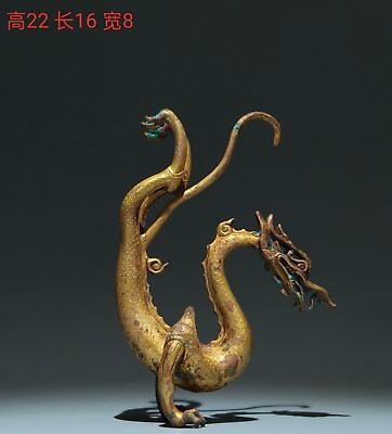 #ad 8quot; China Old Antique Handmade tang Dynasty bronze 24k gilt Dragon beast statue $1343.99